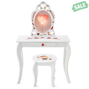 2 in 1 Children Pretend Makeup Vanity Set with Removable Mirror and Storage Drawer-White Kids Vanities