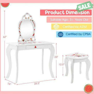 2 in 1 Children Pretend Makeup Vanity Set with Removable Mirror and Storage Drawer-White Kids Vanities
