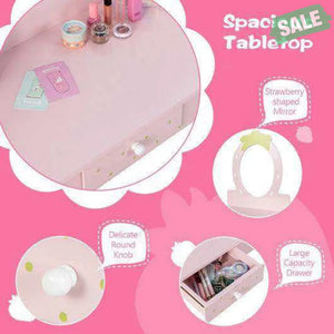 2-in-1 Children Vanity Table Stool Set with Mirror-Pink Kids Vanities