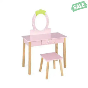 2-in-1 Children Vanity Table Stool Set with Mirror-Pink Kids Vanities