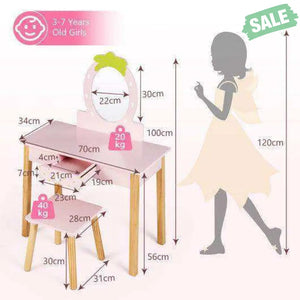 2-in-1 Children Vanity Table Stool Set with Mirror-Pink Kids Vanities