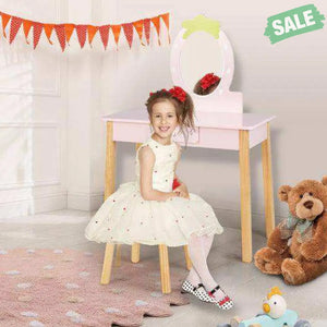 2-in-1 Children Vanity Table Stool Set with Mirror-Pink Kids Vanities