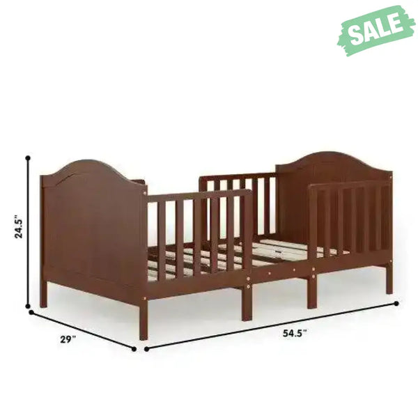 2-in-1 Classic Convertible Wooden Toddler Bed with 2 Side Guardrails for Extra Safety-White White Toddler Beds