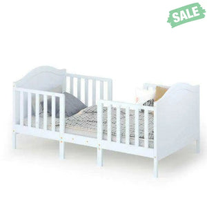 2-in-1 Classic Convertible Wooden Toddler Bed with 2 Side Guardrails for Extra Safety-White White Toddler Beds