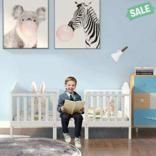 2-in-1 Classic Convertible Wooden Toddler Bed with 2 Side Guardrails for Extra Safety-White White Toddler Beds