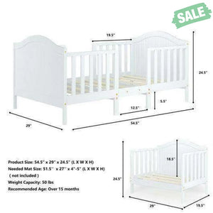 2-in-1 Classic Convertible Wooden Toddler Bed with 2 Side Guardrails for Extra Safety-White White Toddler Beds