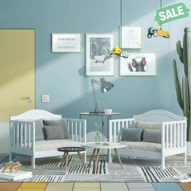 2-in-1 Classic Convertible Wooden Toddler Bed with 2 Side Guardrails for Extra Safety-White White Toddler Beds