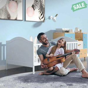 2-in-1 Classic Convertible Wooden Toddler Bed with 2 Side Guardrails for Extra Safety-White White Toddler Beds