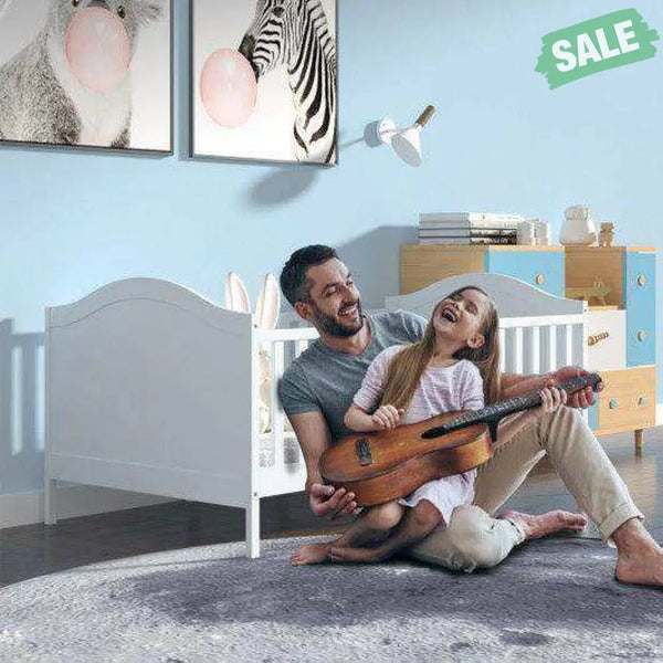 2-in-1 Classic Convertible Wooden Toddler Bed with 2 Side Guardrails for Extra Safety-White White Toddler Beds