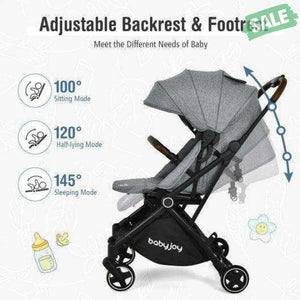 2-in-1 Convertible Aluminum Baby Stroller with Adjustable Canopy-Blue Gray Baby Strollers