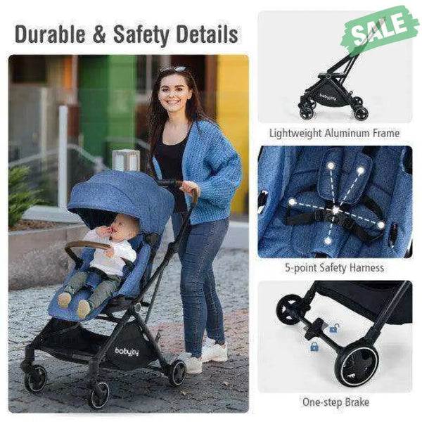 2-in-1 Convertible Aluminum Baby Stroller with Adjustable Canopy-Blue Baby Strollers