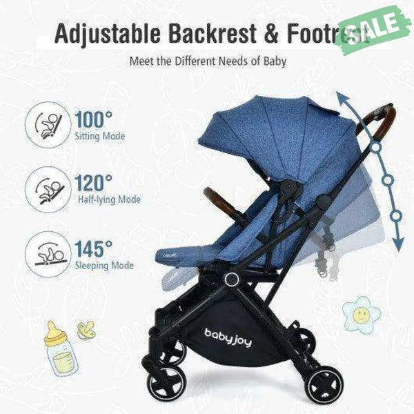2-in-1 Convertible Aluminum Baby Stroller with Adjustable Canopy-Blue Blue Baby Strollers