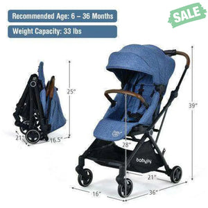 2-in-1 Convertible Aluminum Baby Stroller with Adjustable Canopy-Blue Baby Strollers