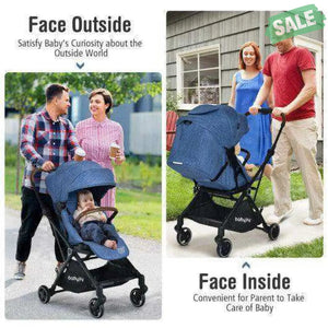 2-in-1 Convertible Aluminum Baby Stroller with Adjustable Canopy-Blue Baby Strollers
