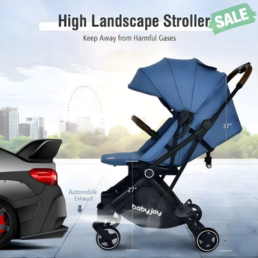 2-in-1 Convertible Aluminum Baby Stroller with Adjustable Canopy in Blue - Main product image.