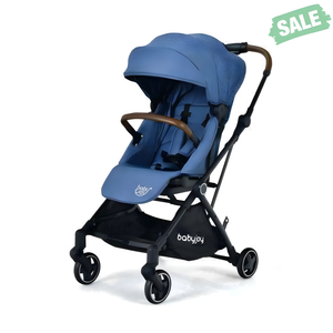 2-in-1 convertible aluminum baby stroller in blue with adjustable canopy, shown from angle 3.