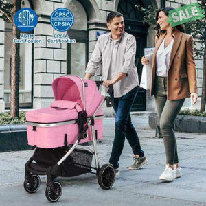 2-in-1 Convertible Baby Stroller with Reversible Seat-Gray Baby Strollers