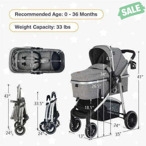 2-in-1 Convertible Baby Stroller with Reversible Seat-Gray Baby Strollers