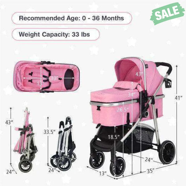 2-in-1 Convertible Baby Stroller with Reversible Seat-Gray Baby Strollers