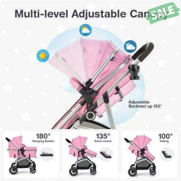 2-in-1 Convertible Baby Stroller with Reversible Seat-Gray Baby Strollers