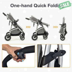 2-in-1 Convertible Baby Stroller with Reversible Seat-Gray Gray Baby Strollers