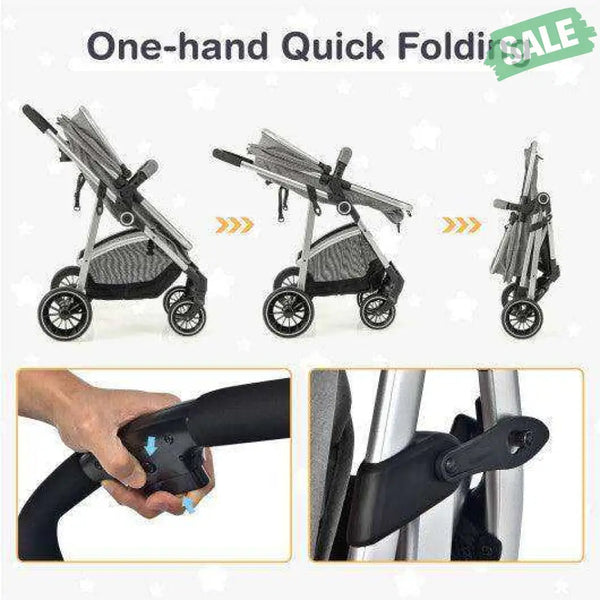 2-in-1 Convertible Baby Stroller with Reversible Seat-Gray Gray Baby Strollers