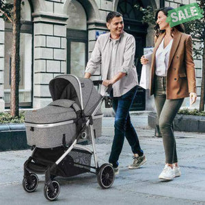 2-in-1 Convertible Baby Stroller with Reversible Seat-Gray Baby Strollers