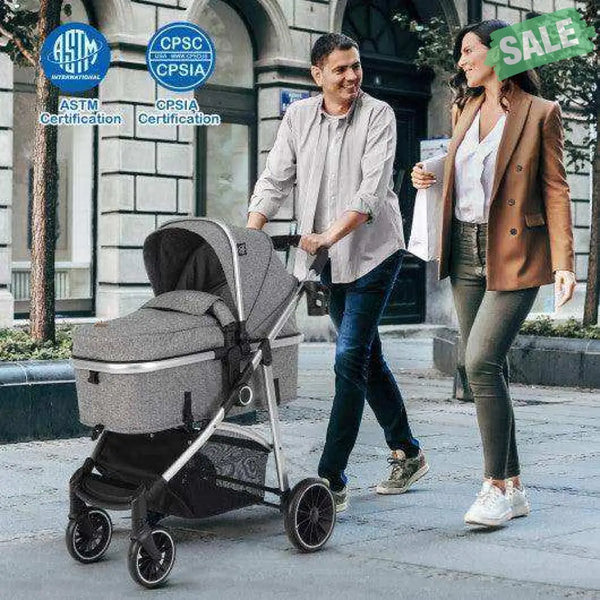2-in-1 Convertible Baby Stroller with Reversible Seat-Gray Baby Strollers