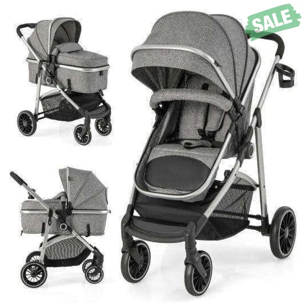 2-in-1 Convertible Baby Stroller with Reversible Seat-Gray Baby Strollers