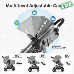 2-in-1 Convertible Baby Stroller with Reversible Seat-Gray Baby Strollers