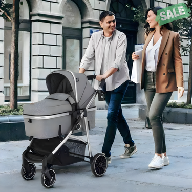 2-in-1 Convertible Baby Stroller with Reversible Seat in Gray - versatile and stylish for your little one.