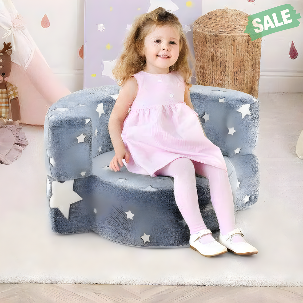 2-in-1 Convertible Glow in the Dark Kids Sofa, Gray, with Removable Washable Cover - Perfect for playtime and relaxation.
