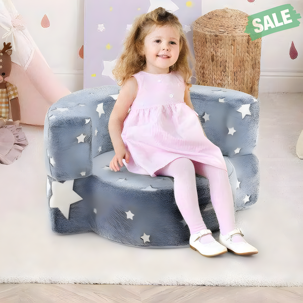 2-in-1 gray convertible glow-in-the-dark kids sofa with removable washable cover, perfect for playtime and relaxation.