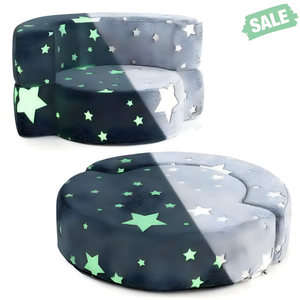 2-in-1 Convertible Glow in the Dark Kids Sofa in Gray, featuring a removable washable cover, angled view.