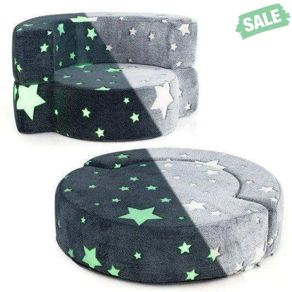2-in-1 Convertible Glow in the Dark Kids Sofa with Removable Washable Cover-Gray Kids Chairs & Seating