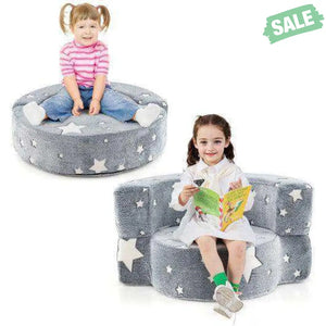 2-in-1 Convertible Glow in the Dark Kids Sofa with Removable Washable Cover-Gray Kids Chairs & Seating