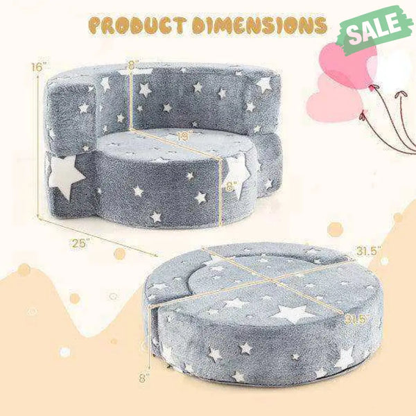 2-in-1 Convertible Glow in the Dark Kids Sofa with Removable Washable Cover-Gray Kids Chairs & Seating