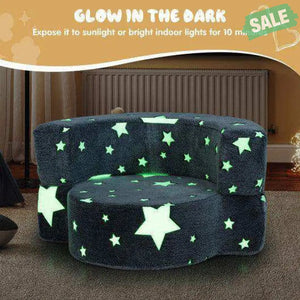 2-in-1 Convertible Glow in the Dark Kids Sofa with Removable Washable Cover-Gray Kids Chairs & Seating