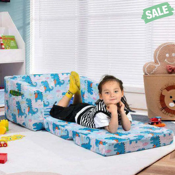 2-in-1 Convertible Kids Sofa with Velvet Fabric-Multicolor Multicolor Kids Chairs & Seating