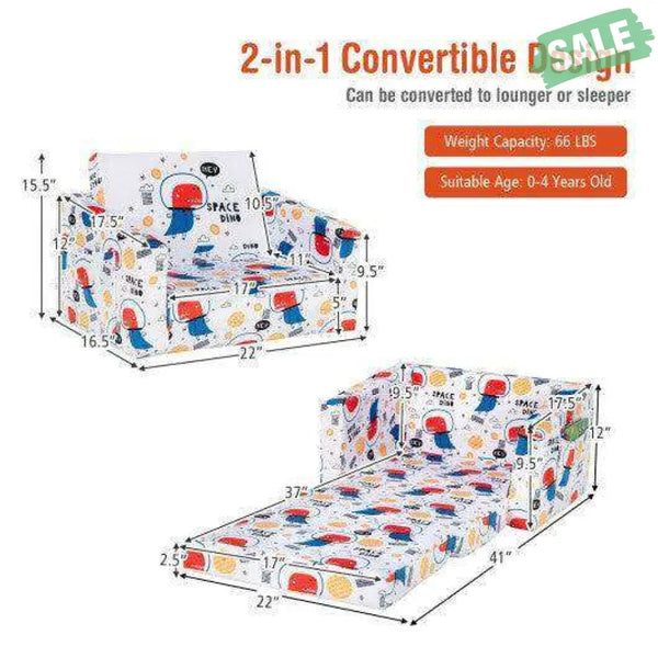 2-in-1 Convertible Kids Sofa with Velvet Fabric-Multicolor Multicolor Kids Chairs & Seating