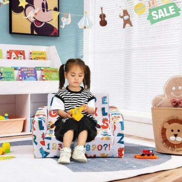 2-in-1 Convertible Kids Sofa with Velvet Fabric-Multicolor Multicolor Kids Chairs & Seating