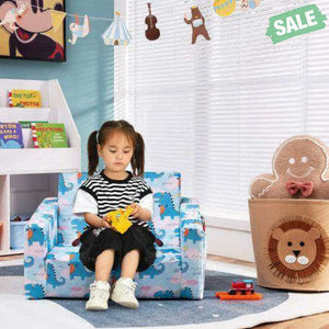 2-in-1 Convertible Kids Sofa with Velvet Fabric-Multicolor Multicolor Kids Chairs & Seating
