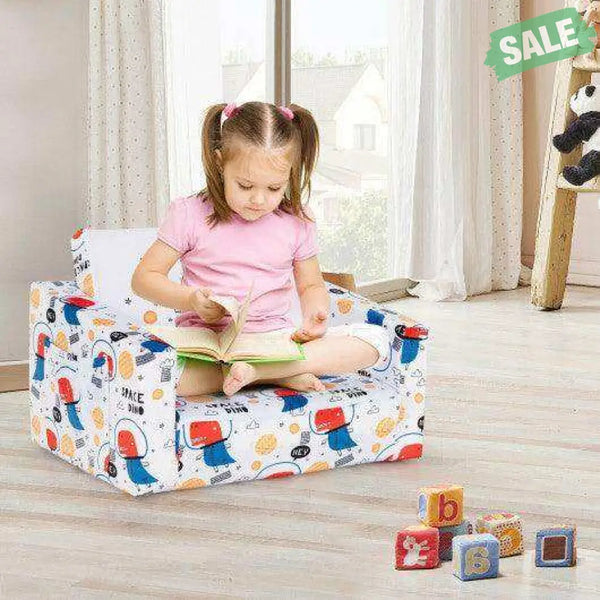 2-in-1 Convertible Kids Sofa with Velvet Fabric-Multicolor Multicolor Kids Chairs & Seating