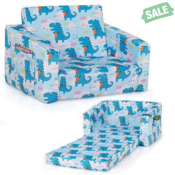 2-in-1 Convertible Kids Sofa with Velvet Fabric-Multicolor Multicolor Kids Chairs & Seating