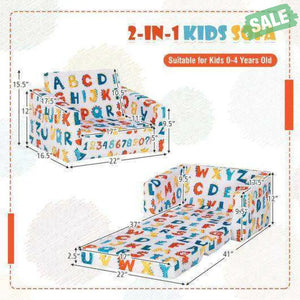 2-in-1 Convertible Kids Sofa with Velvet Fabric-Multicolor Multicolor Kids Chairs & Seating