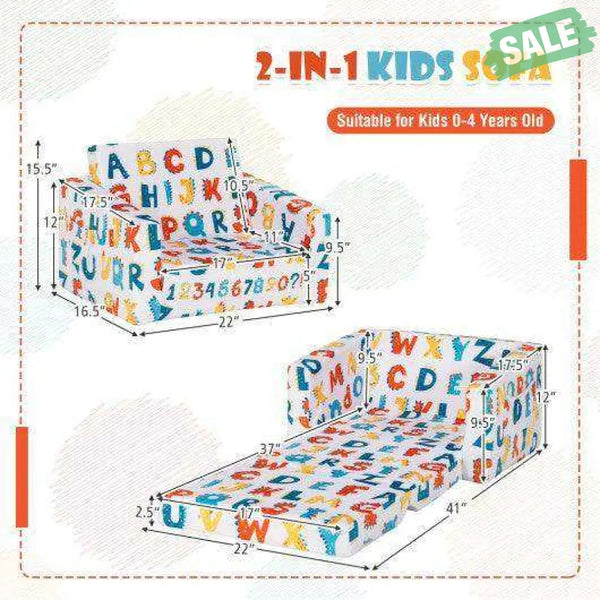 2-in-1 Convertible Kids Sofa with Velvet Fabric-Multicolor Multicolor Kids Chairs & Seating