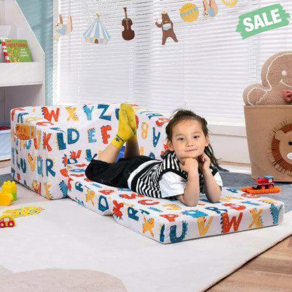 2-in-1 Convertible Kids Sofa with Velvet Fabric-Multicolor Multicolor Kids Chairs & Seating
