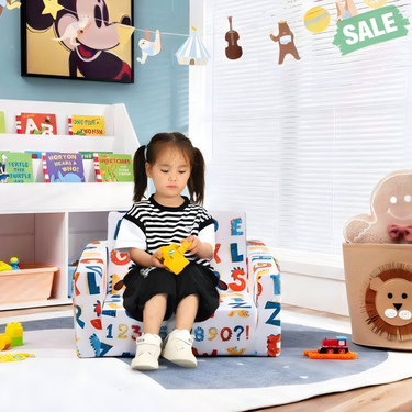 2-in-1 Convertible Kids Sofa in multicolor velvet fabric, perfect seating for toddlers and children.