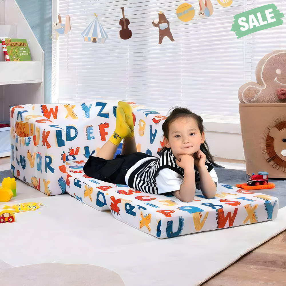 2-in-1 Convertible Kids Sofa in multicolor velvet fabric, perfect seating for toddlers and children.
