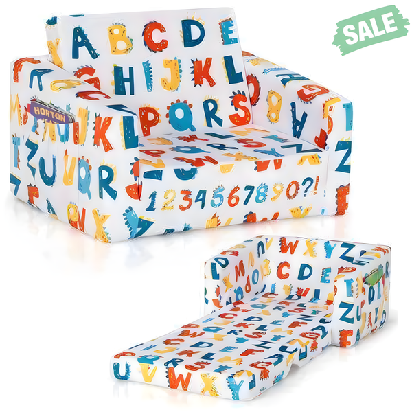 2-in-1 Convertible Kids Sofa in multicolor velvet fabric, perfect for playtime and seating. Angle 3 view.